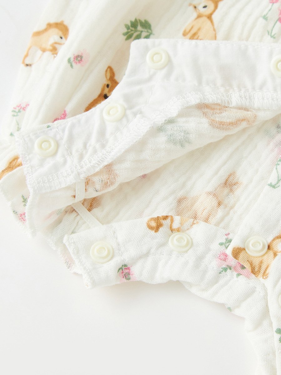 2024 Summer New Baby Clothing Baby Cute Animal Print Romper Korean Version Flying Sleeve Cotton Baby Romper
