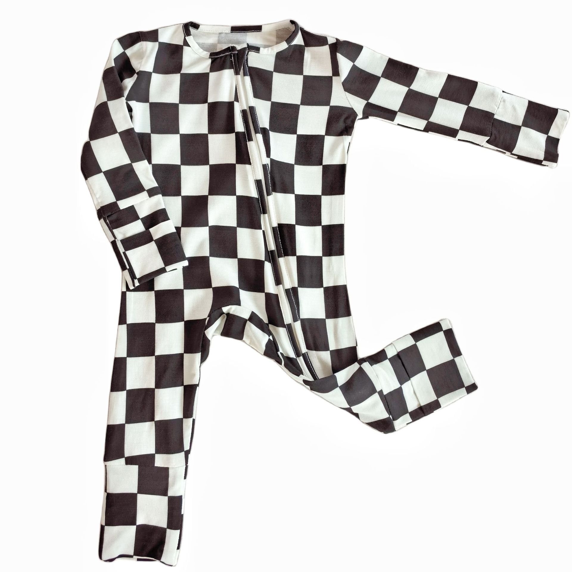 2024 Spring and Summer Baby Climbing Suit Bamboo Fiber Baby Clothing Black and White Plaid Baby Romper