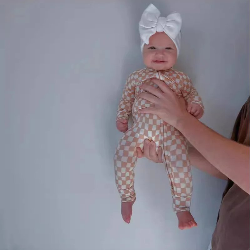 2024 Spring and Summer Baby Climbing Suit Bamboo Fiber Baby Clothing Black and White Plaid Baby Romper