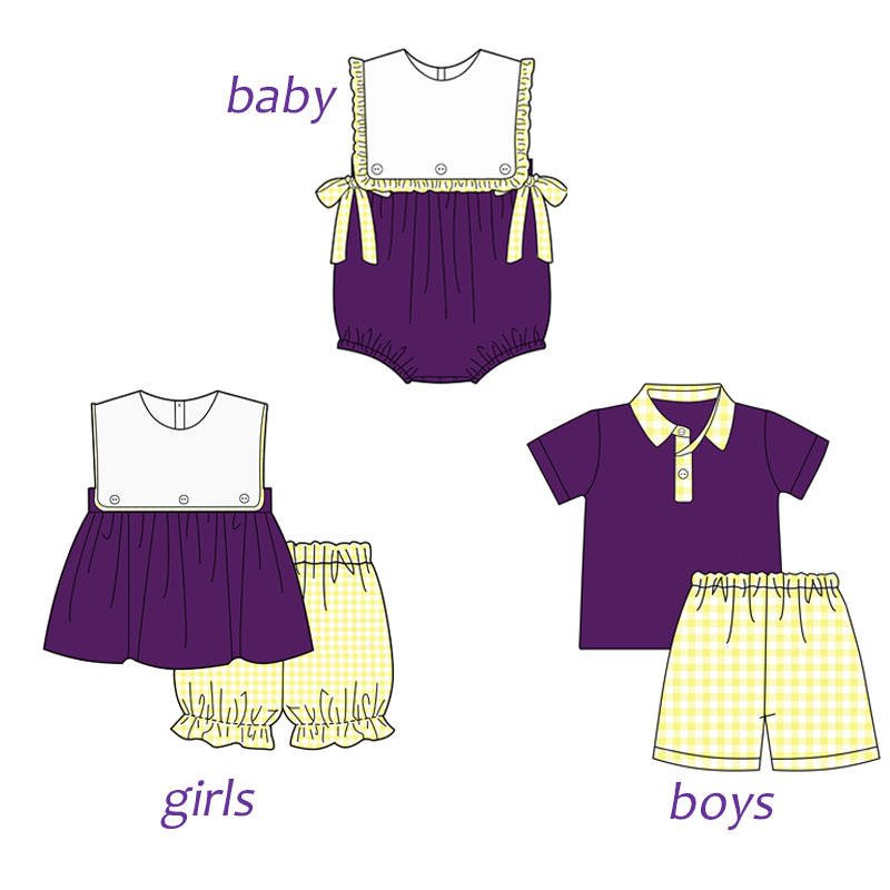 New Arrival Monogram baby girls' clothing sets wholesale newborn baby gingham kids girl bubble romper