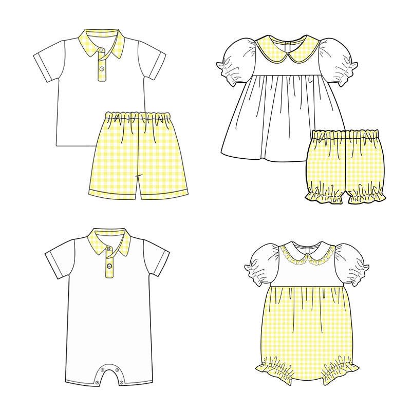 New Arrival Monogram baby girls' clothing sets wholesale newborn baby gingham kids girl bubble romper