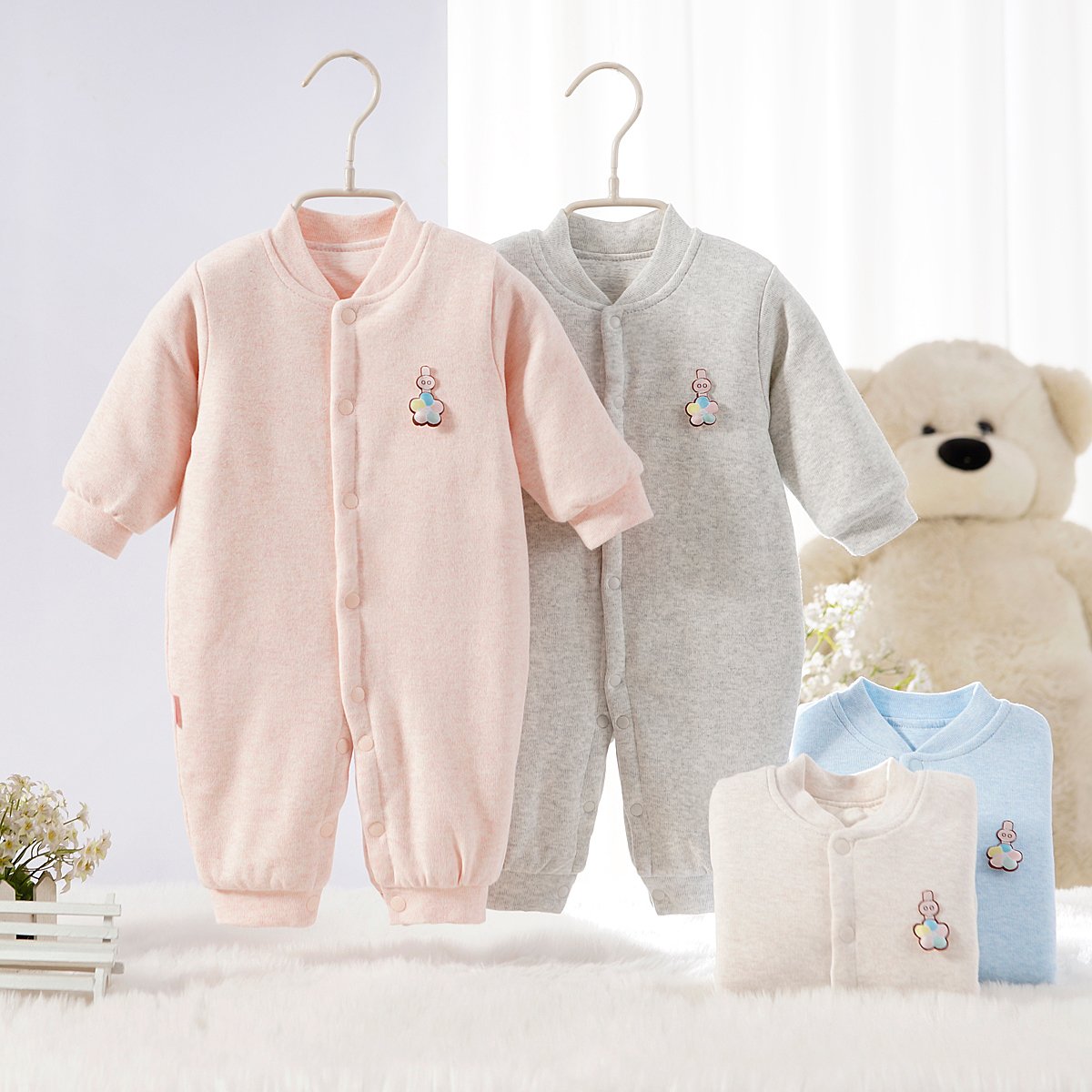 High-quality Long Sleeves 100% Organic Cotton Knitted Boys Girls Clothes Set Newborn baby Jumpsuit rompers