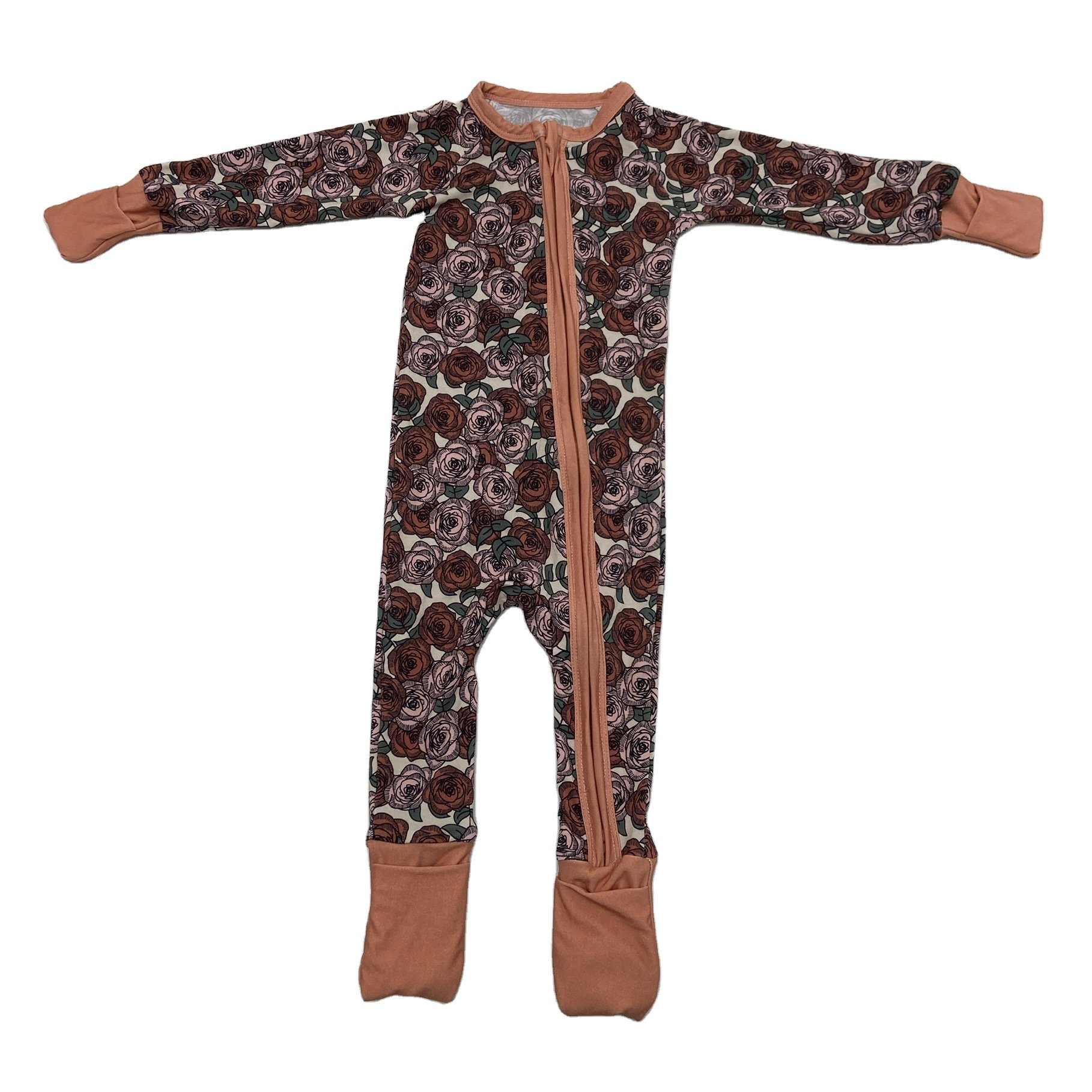 Qingli Oem Bulk Wholesale Baby Clothes Solid Infant Zipper Pajama Christmas Long Sleeve Bamboo Baby Romper