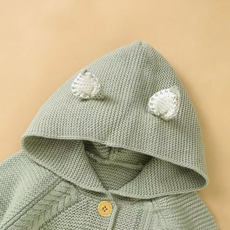 custom 90% cotton winter long sleeve cut knitted sweater cardigan baby rompers with hoodies for newborn
