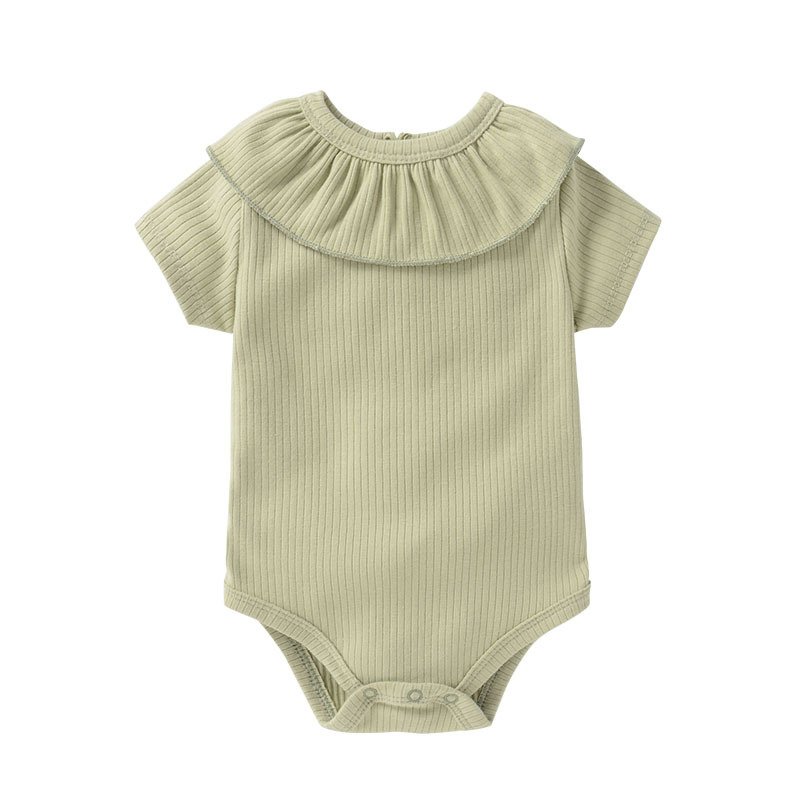 Short Sleeve Summer Onesie OEM ODM Ruffle vintage frill romper baby Bodysuits Solid ribbon Striped Cotton Baby Romper