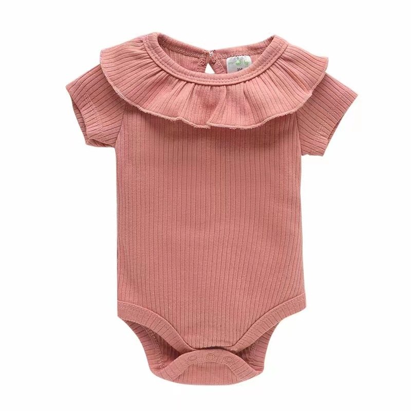 Short Sleeve Summer Onesie OEM ODM Ruffle vintage frill romper baby Bodysuits Solid ribbon Striped Cotton Baby Romper