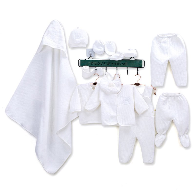 Men's and Women's Baby Combed Cotton Long-Sleeved Trousers Pure White Printed Newborn Romper 11-Piece Set