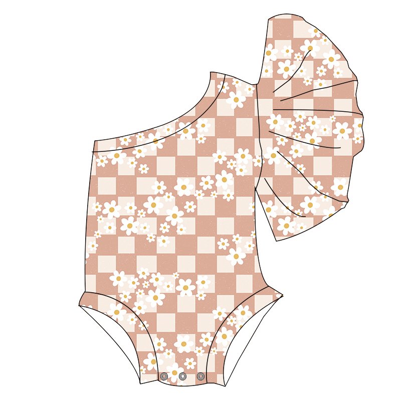 Baby Girl One Shoulder Flare Sleeve Romper Comfortable Milk Silk Bamboo Snap Button Custom Print Design Low MOQ Kids Clothes