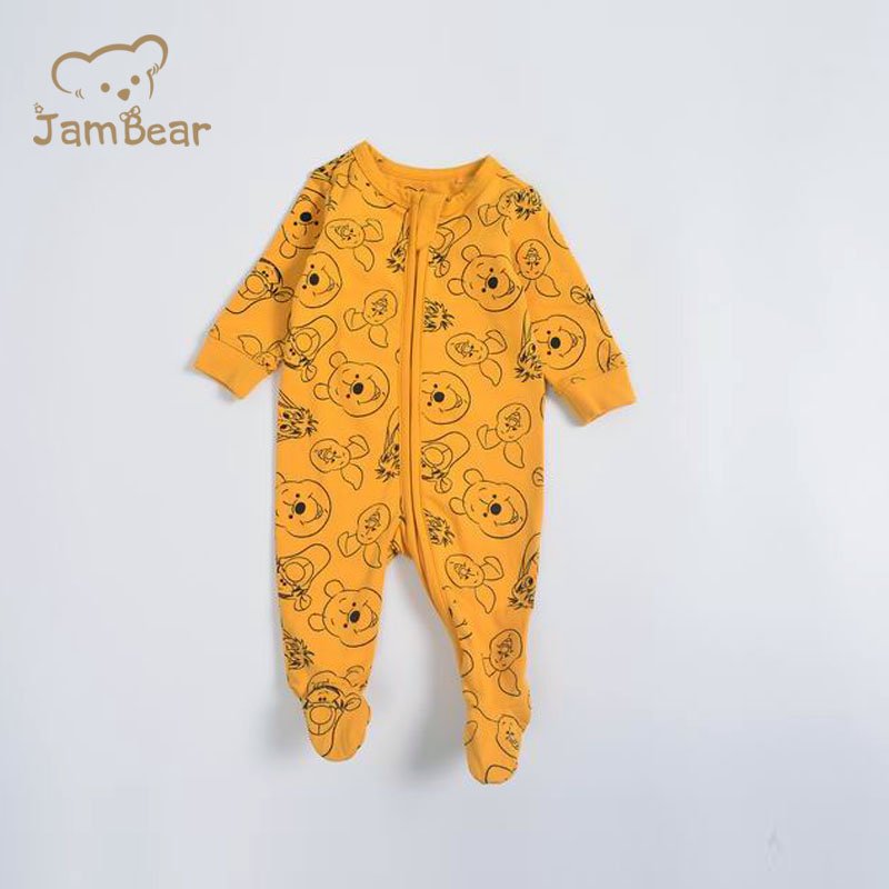 Organic Baby romper Long Sleeve gots organic romper jumpsuit toddler aby zipper romper with feet customize sleep suit with zip