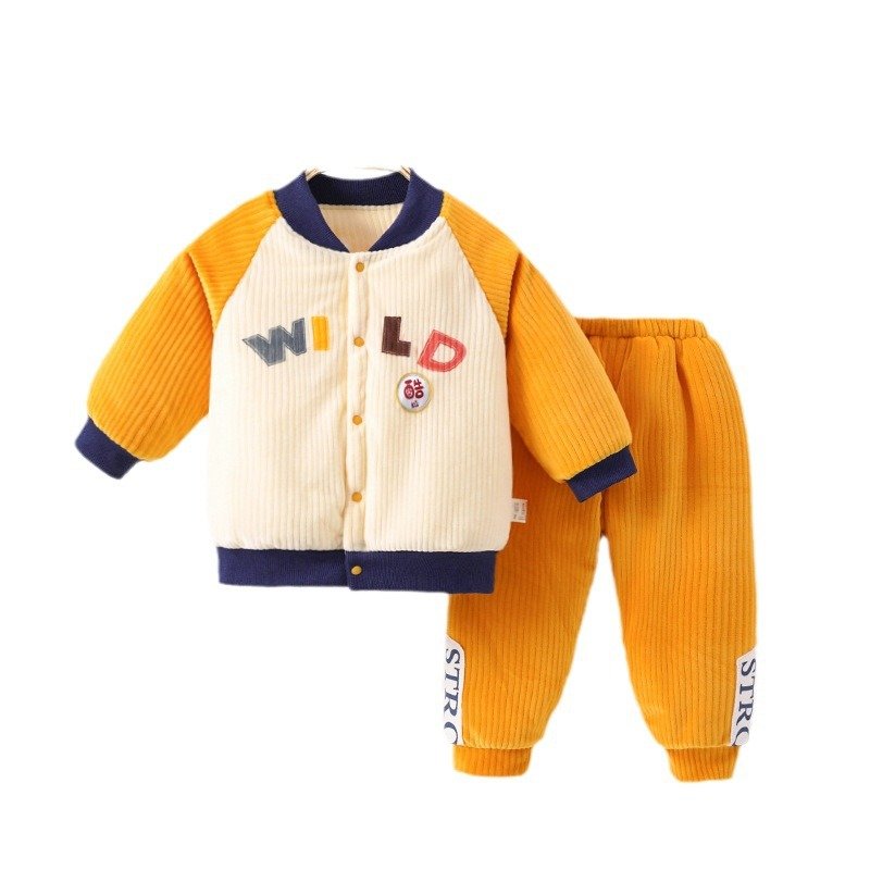 Boys And Girls Baby Warm Clothing Set Three Layers Cotton Separate Set Autumn And Winter Thickened