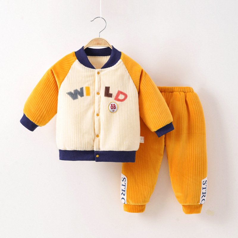 Boys And Girls Baby Warm Clothing Set Three Layers Cotton Separate Set Autumn And Winter Thickened