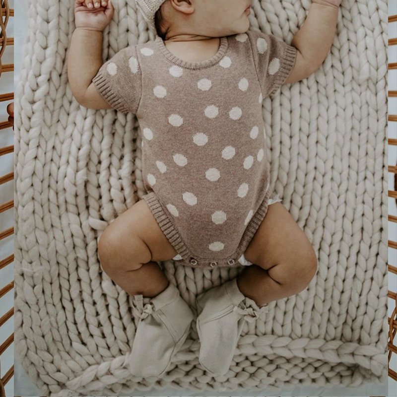 Custom Polka dots knitting Newborn Baby Romper Baby Cotton Sleep suit summer bodysuit.