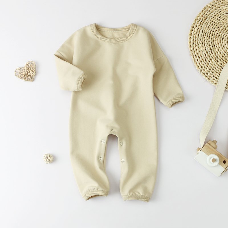 2024 Hot Sales Custom Label Baby Clothes Solid Color Baby Jumpsuit Long Sleeve Autumn Infant Newborn Romper