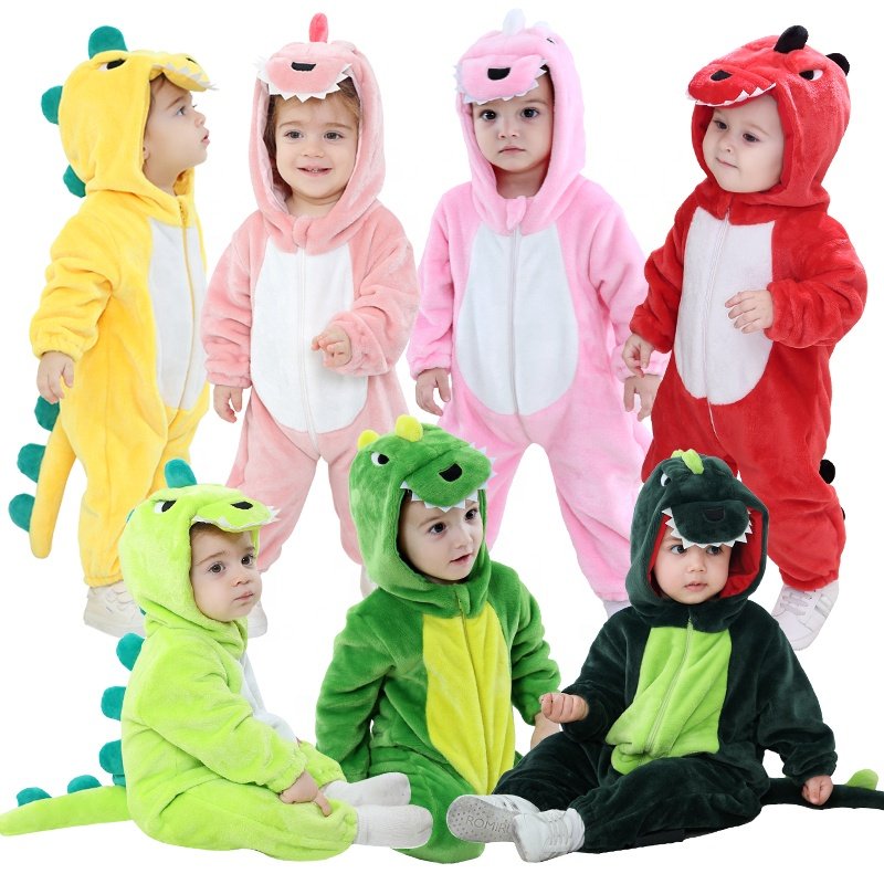 TONWHAR dinosaur shaped children's animal one piece kids onesie toddler flannel hooded pajama