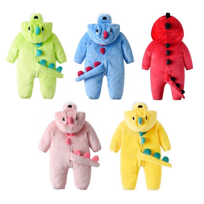 TONWHAR dinosaur shaped children's animal one piece kids onesie toddler flannel hooded pajama
