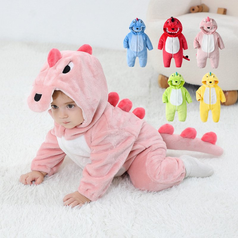 TONWHAR dinosaur shaped children's animal one piece kids onesie toddler flannel hooded pajama