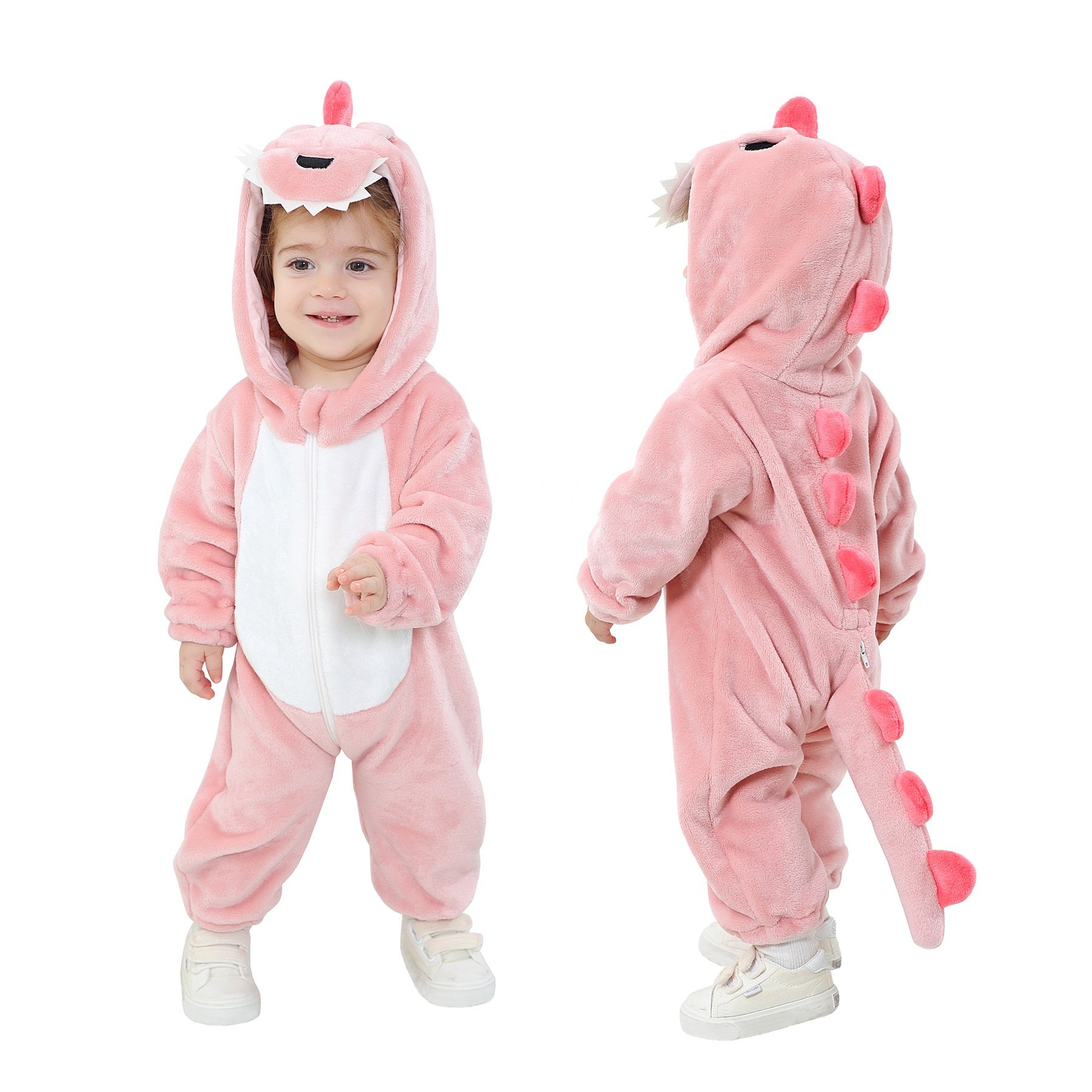 TONWHAR dinosaur shaped children's animal one piece kids onesie toddler flannel hooded pajama