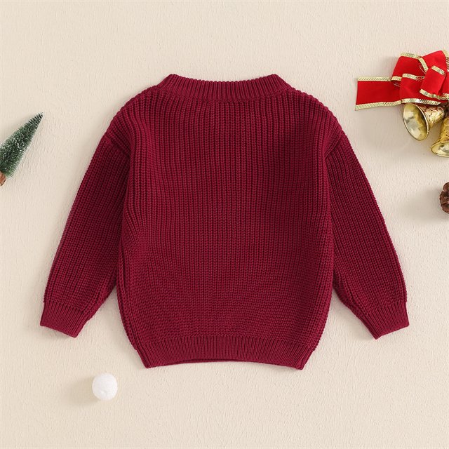 Newborn Knitted Long Sleeve Christmas Letter Light String Embroidery Pullover Casual Top Kids Baby Girl Boy Sweater