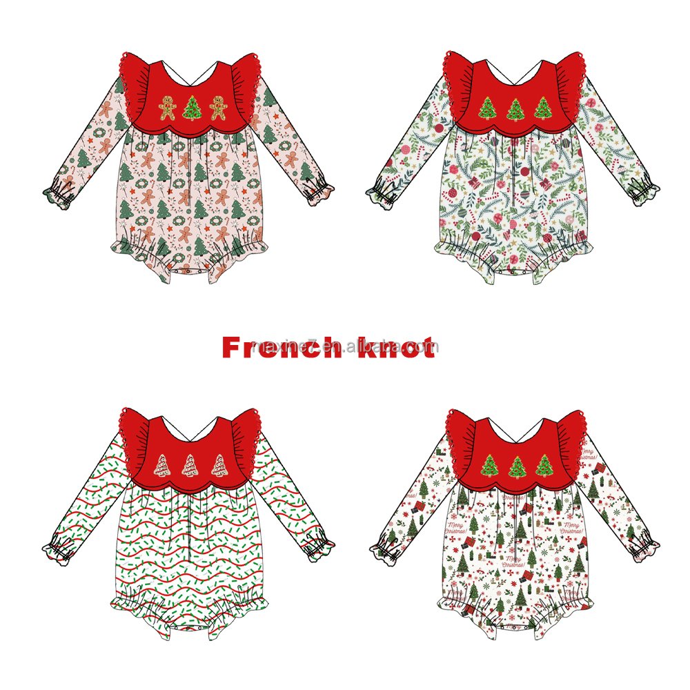 Winter Kids Clothing Sets Boutique Christmas Infant Baby Jumpsuits Toddler Girls Tree French Knot Rompers