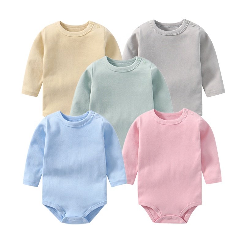 GOTS Custom Plain Long Sleeve Full Knitted Organic Baby Bamboo Cotton Clothing Newborn Infant Baby Onesie Romper Bodysuit