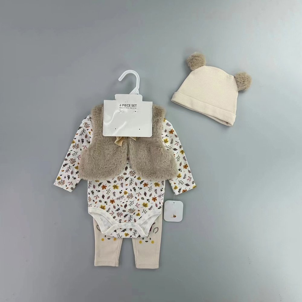 Wholesale High Quality New Born Baby Girl Clothes Sets 0-3 Months Winter Long Sleeves Rompers+Pants+Jacket+Hat 4pcs Sets