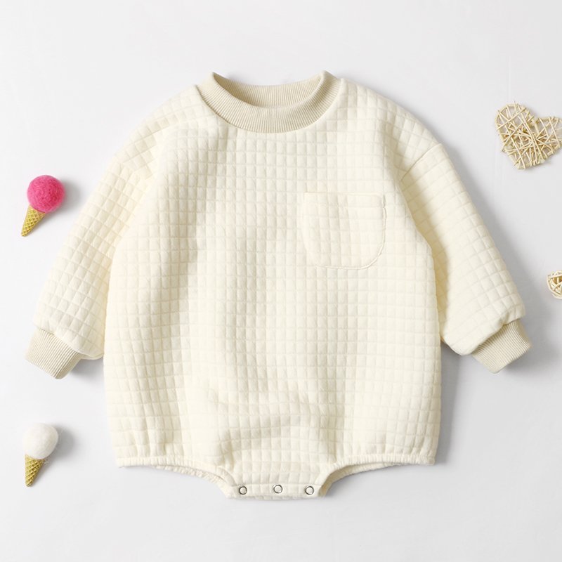 Wholesale New Newborn Clothes Long Sleeve Round Neck Button Organic Cotton Baby Waffle Romper