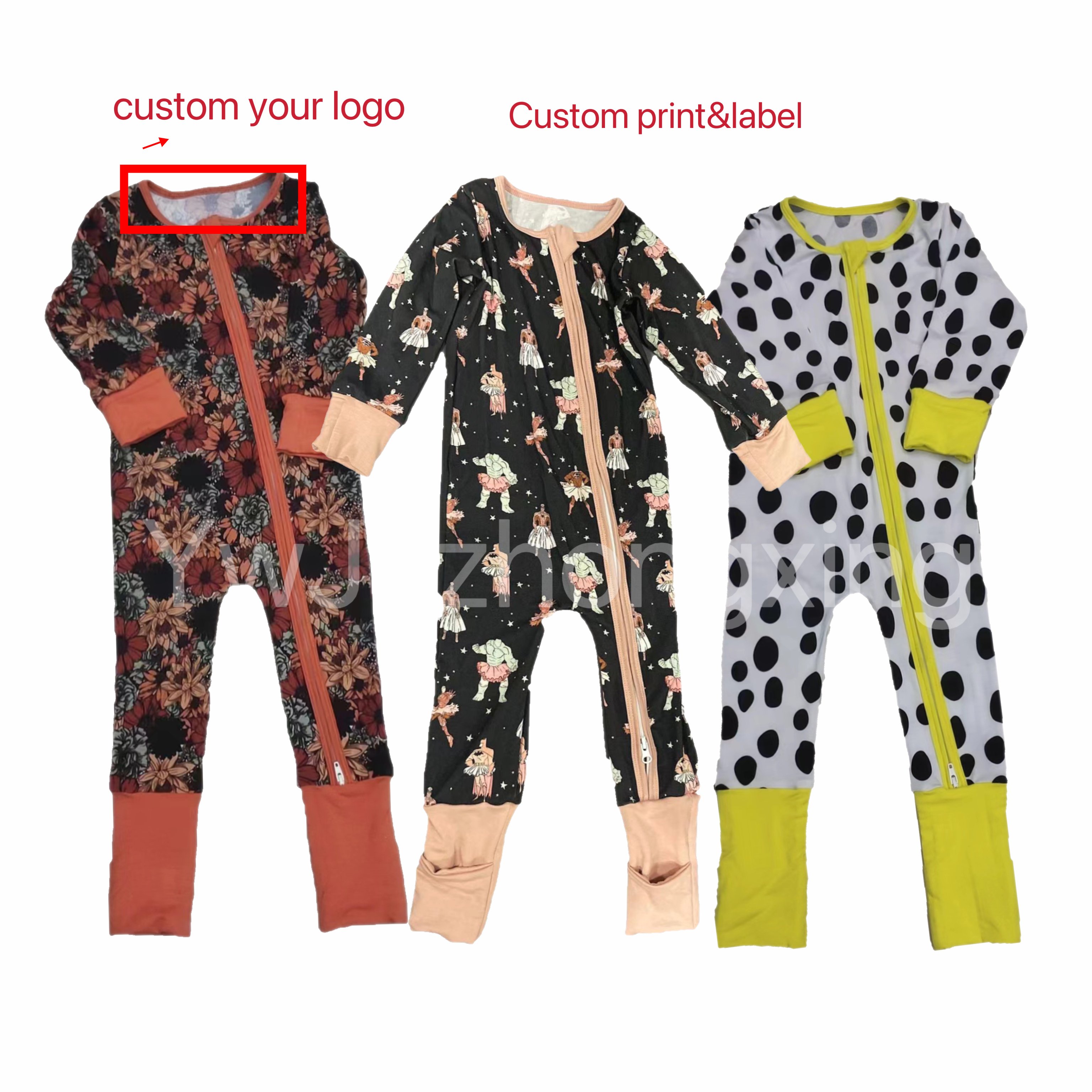 2024 Custom Private label bamboo viscose kids pajamas 2 ways zipper baby romper One pieces bamboo baby pajamas