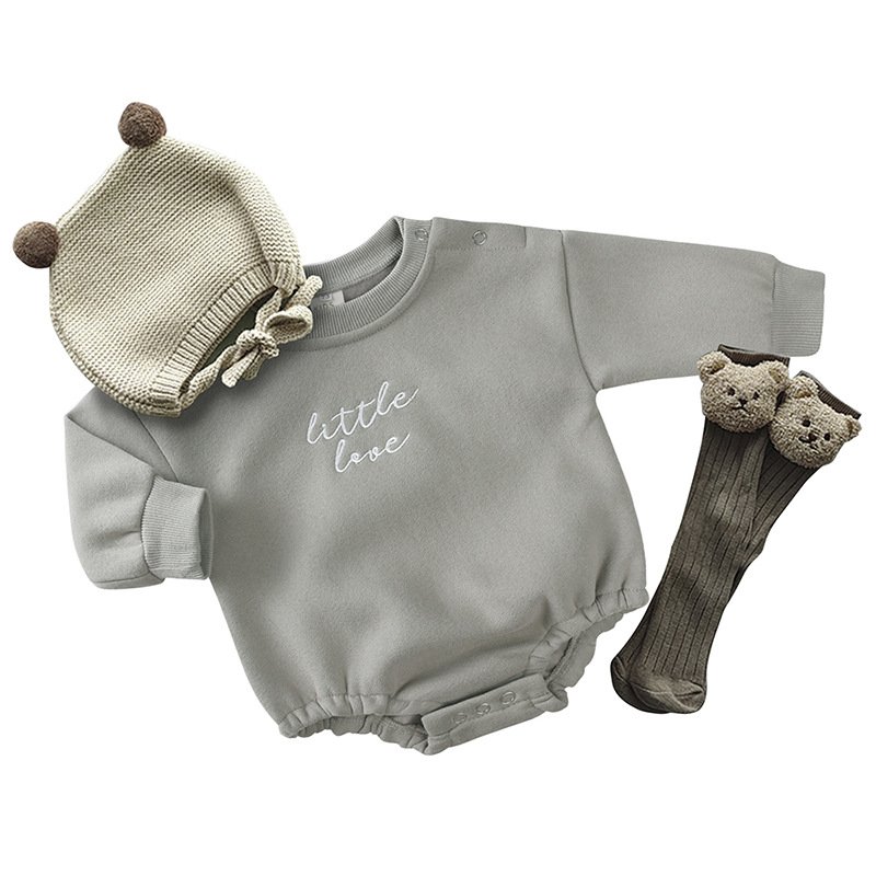 Hot Sale Autumn Long Sleeve Cotton Baby Rompers With Hat Cute Bear Baby Rompers Boy