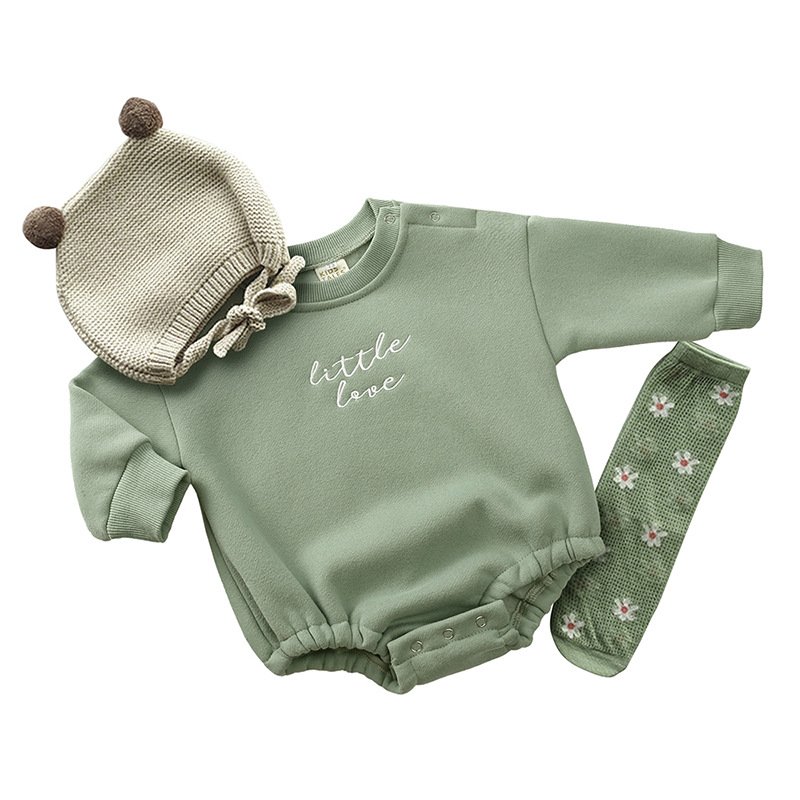 Hot Sale Autumn Long Sleeve Cotton Baby Rompers With Hat Cute Bear Baby Rompers Boy