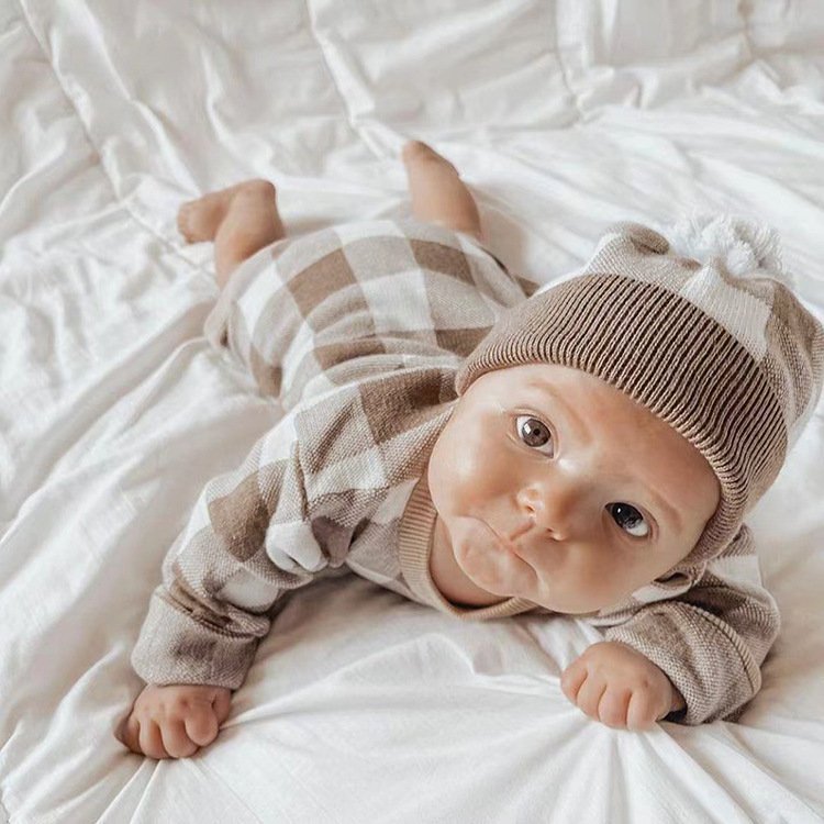 2022 Newborn Baby Fall Winter Plaid Knitted Sweater Romper Long Sleeve Jumpsuit baby winter clothes