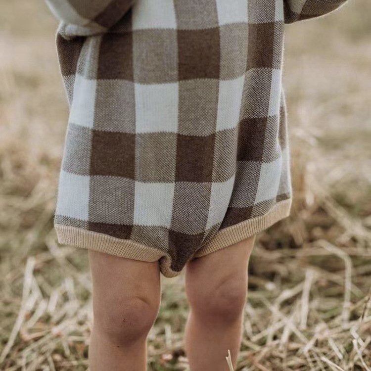 2022 Newborn Baby Fall Winter Plaid Knitted Sweater Romper Long Sleeve Jumpsuit baby winter clothes