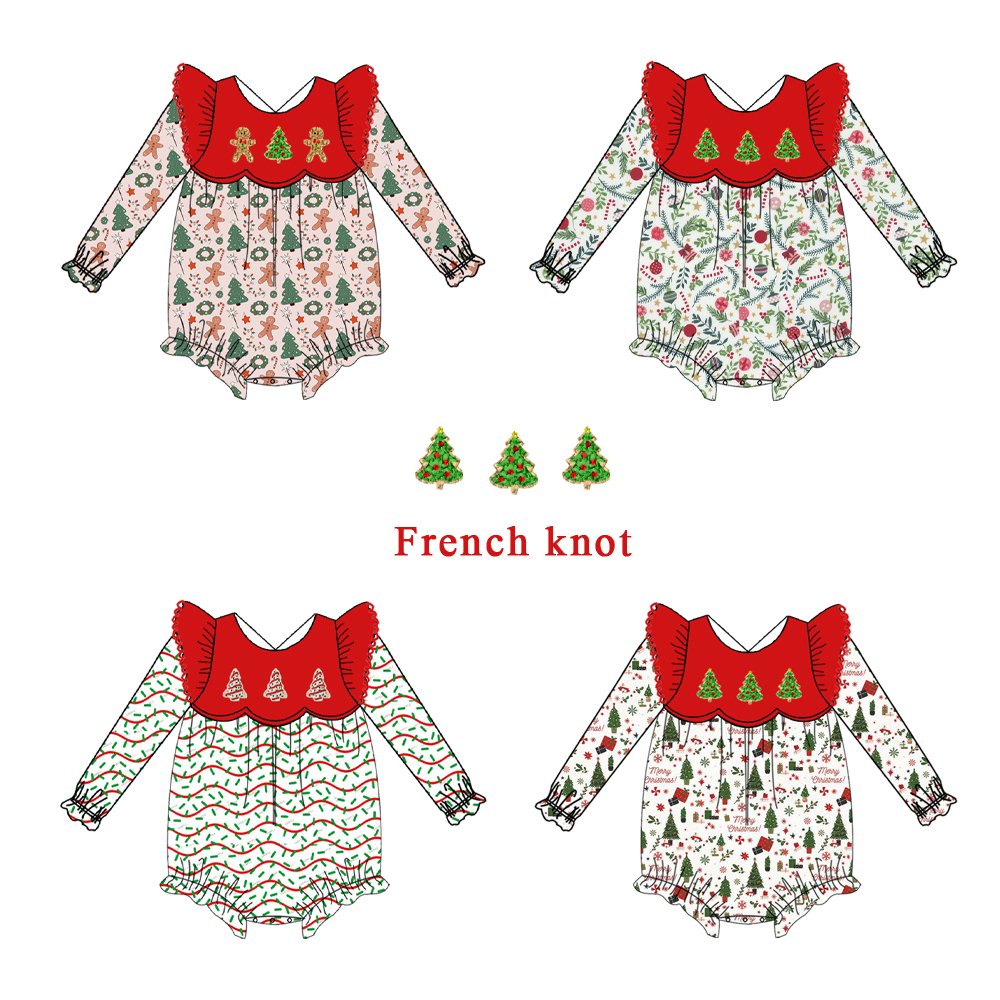 Winter Kids Clothing Sets Boutique Gingerbread French Knot Christmas Baby Girls Jumpsuits Rompers