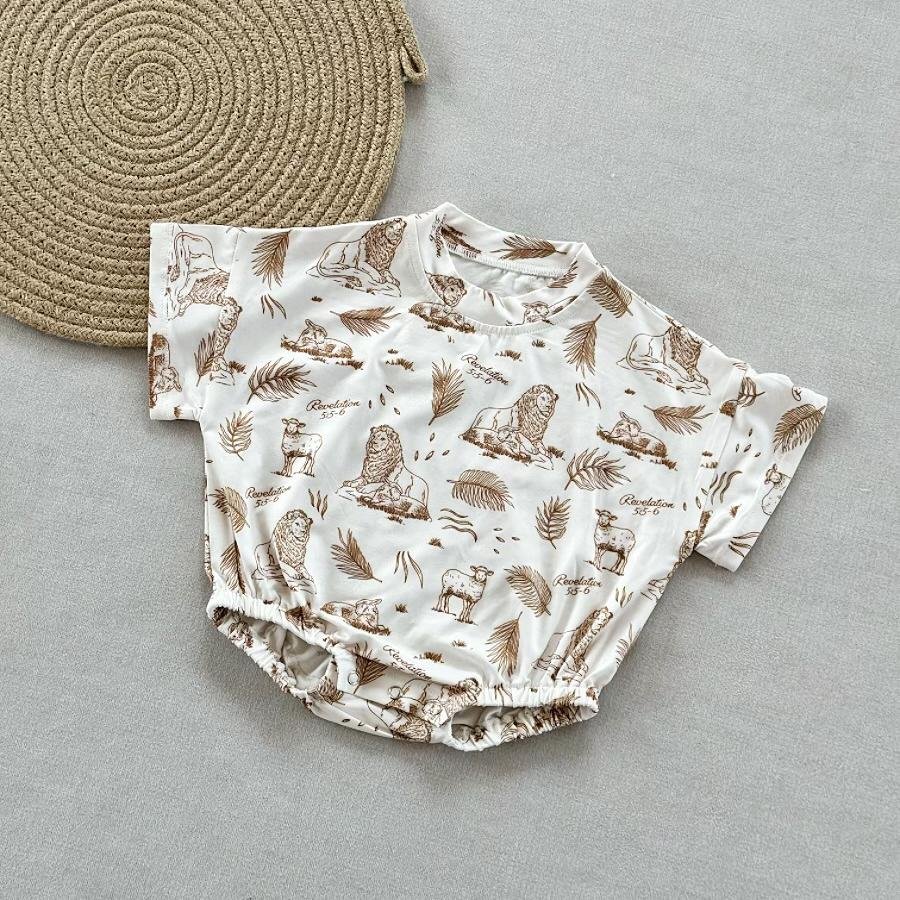 Baby Clothes 100% Organic Cotton Full Printing Romper Short Sleeve Singlet Mini Baby Bottom Snap Jumpsuit Onesie Baby Romper