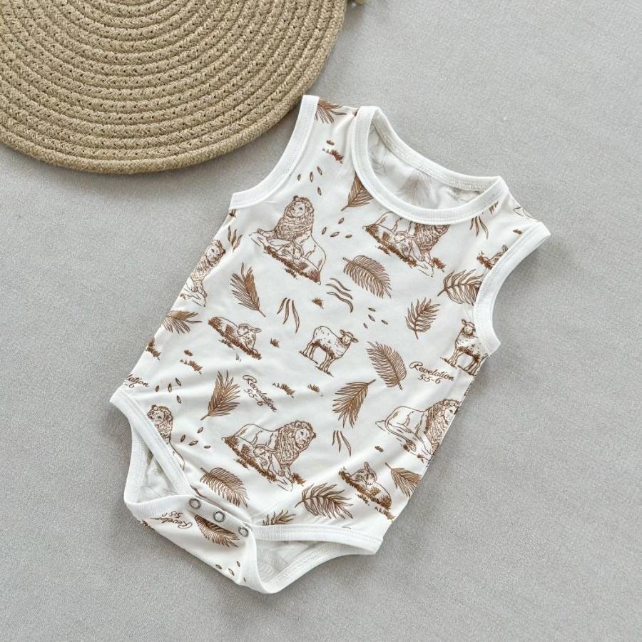 Baby Clothes 100% Organic Cotton Full Printing Romper Short Sleeve Singlet Mini Baby Bottom Snap Jumpsuit Onesie Baby Romper