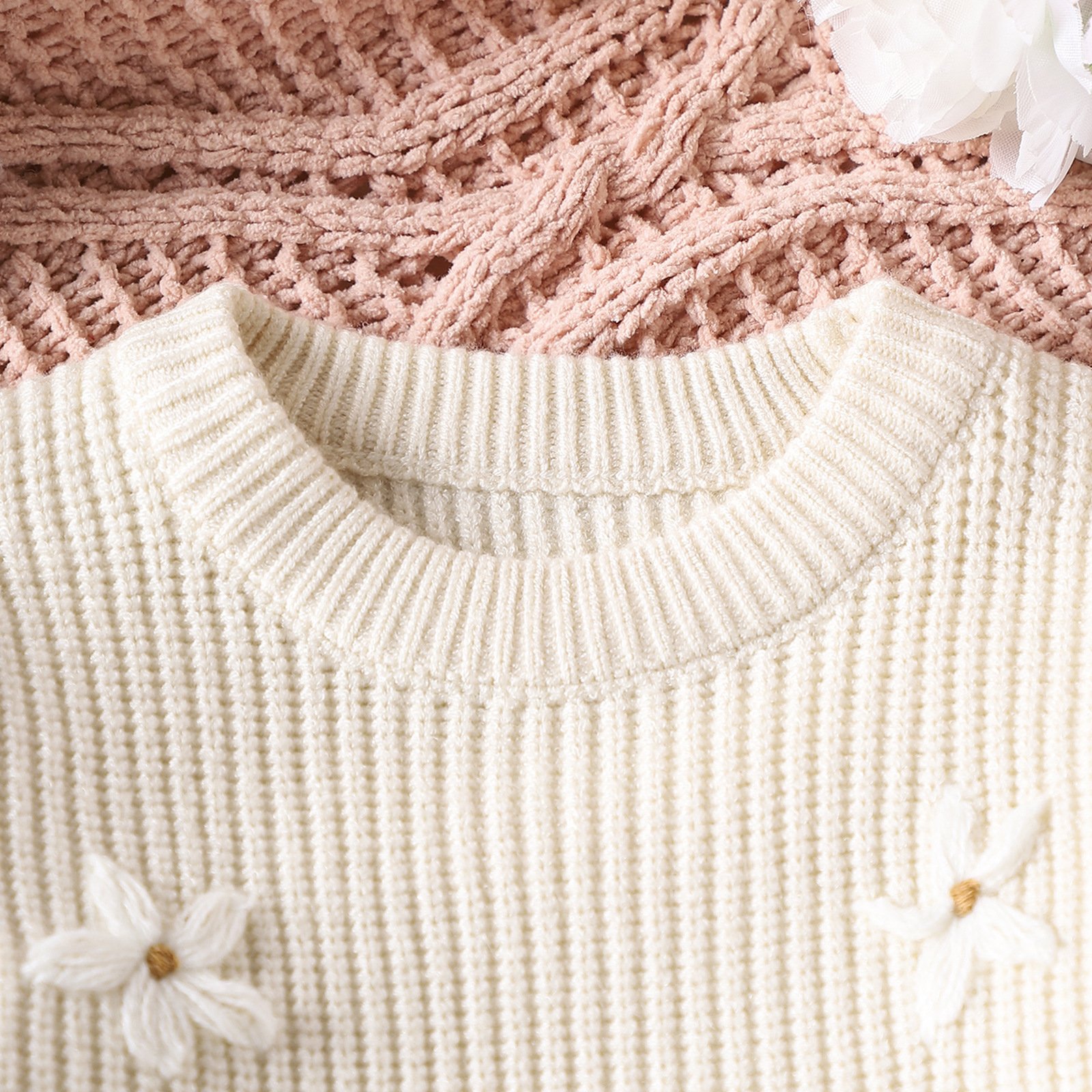 Flower Embroidered Knitted Baby Sweater Bubble Jumpsuit Bulk Heavy Plain Long Sleeve Autumn Winter Baby Romper