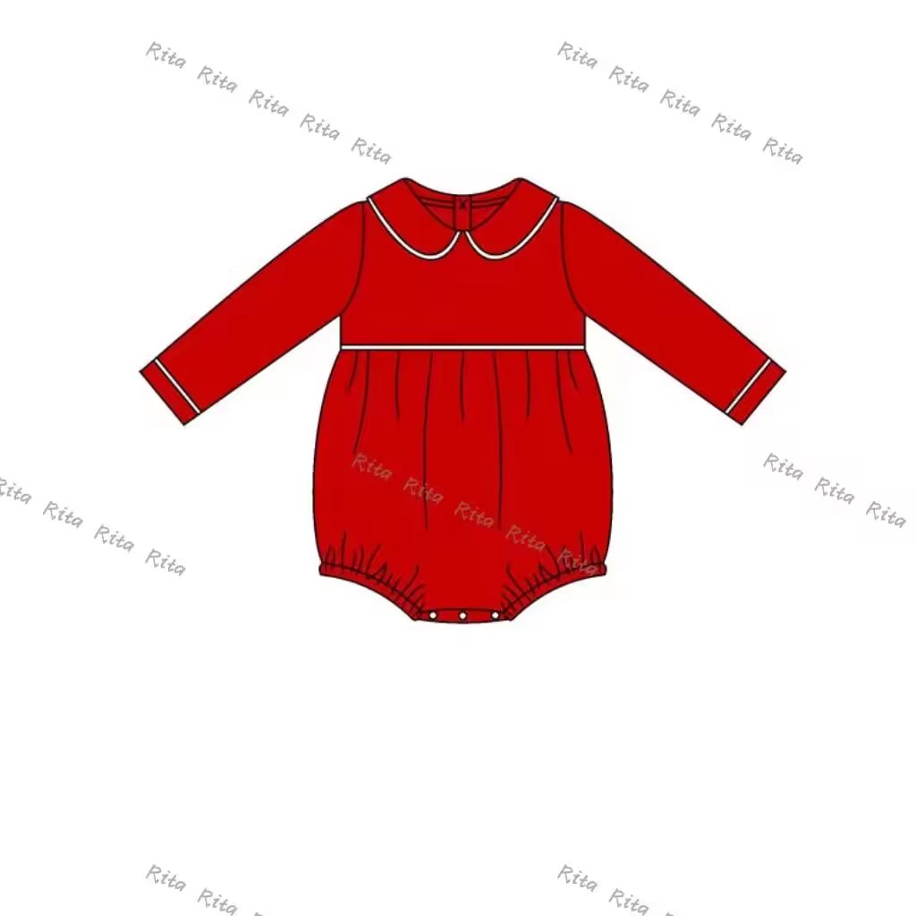 Personalized Organic Cotton Newborn Baby Fall Winter Clothes Pan Collar Baby Onesie Long Sleeve Blue Bubble Romper 2025