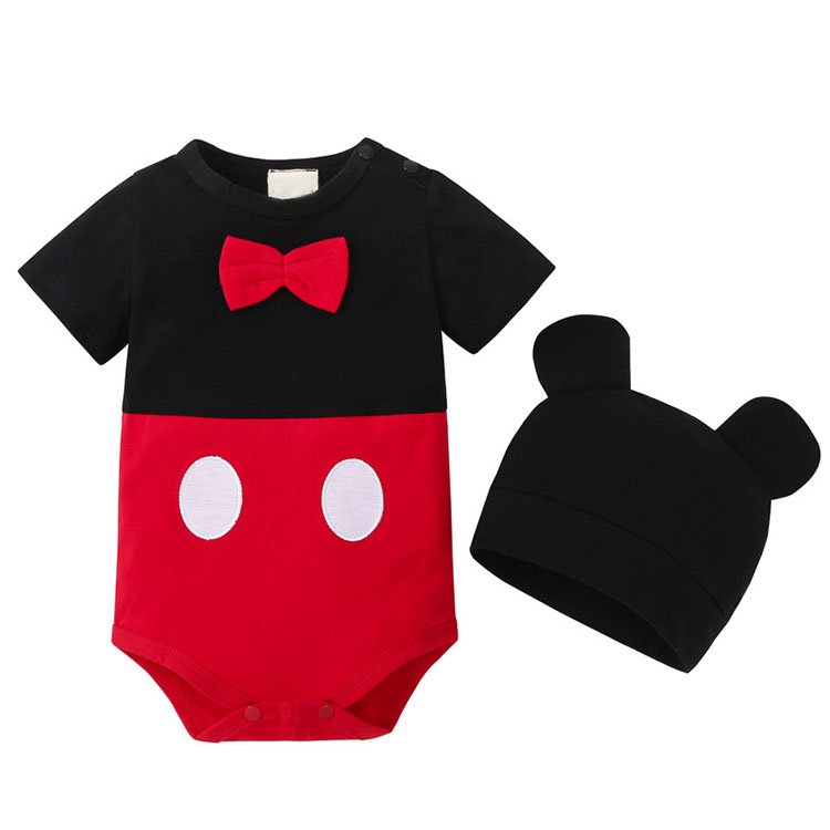 Baby clothes baby girls' rompers+hat cartoon mickey sets 100% cotton fabric