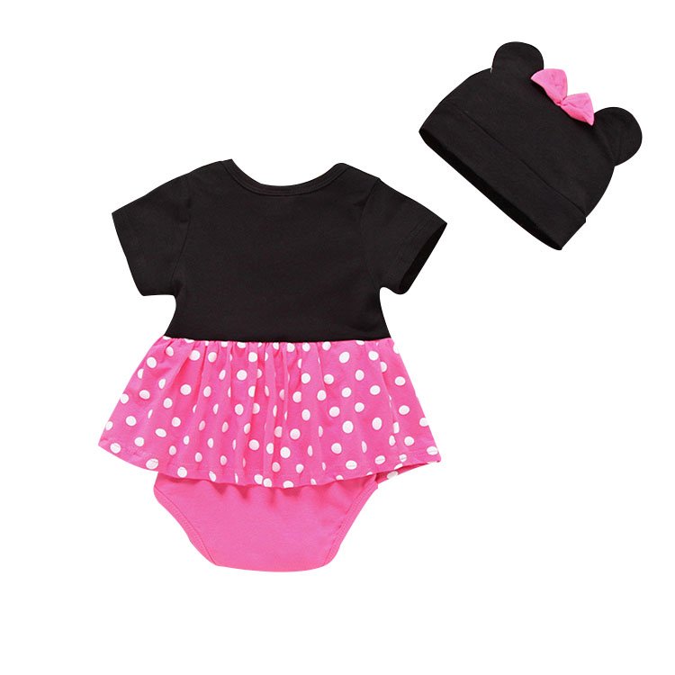Baby clothes baby girls' rompers+hat cartoon mickey sets 100% cotton fabric