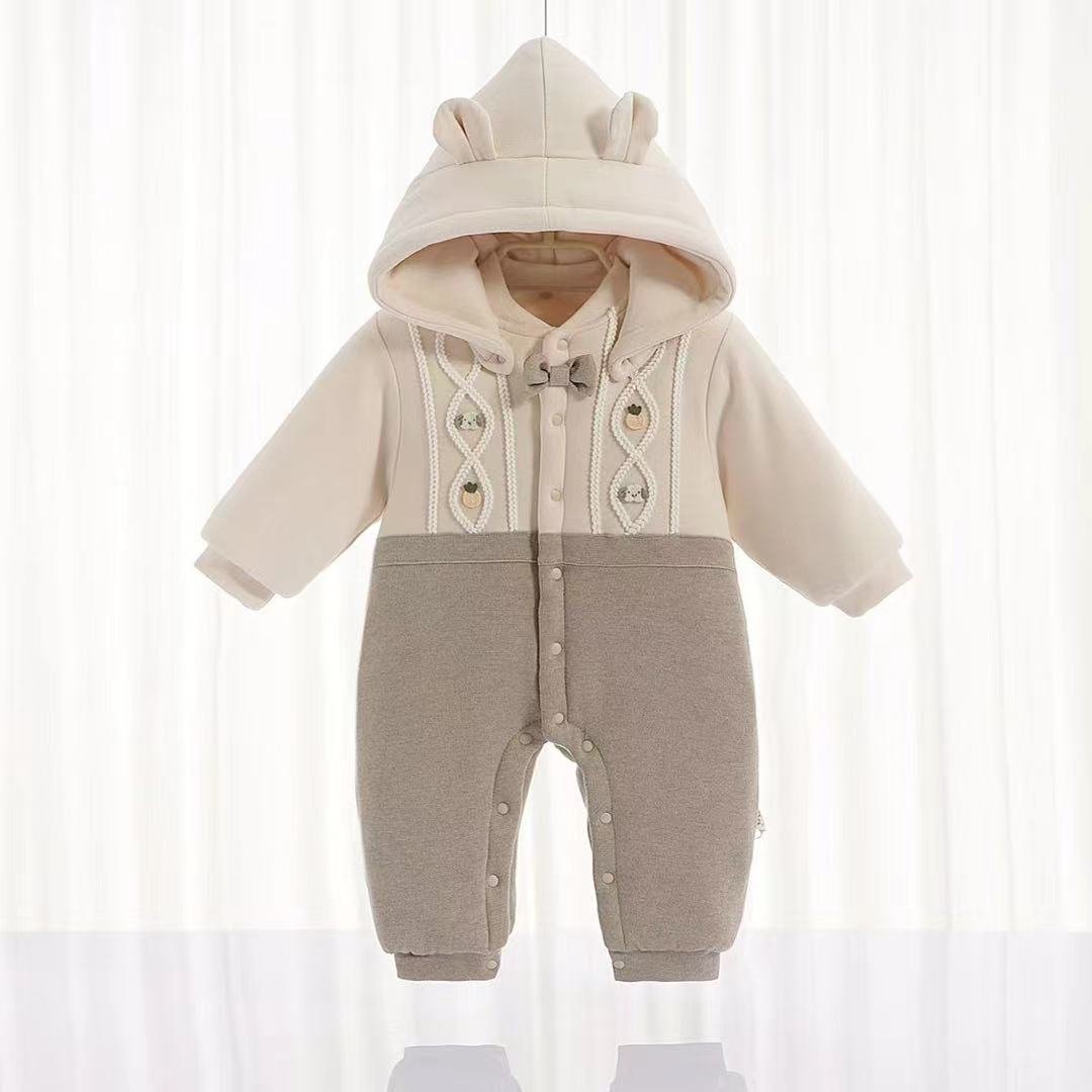 High quality stripe jacquard embroidery organic cotton newborn baby romper with button baby crawl suit set