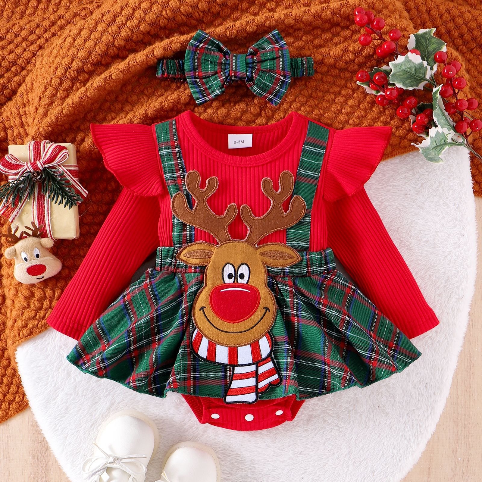0-18M Christmas Gifts O-Neck Fly Sleeve 3D Cartoon Multi-color Baby Clothes New Year Xmas Christmas Kids Clothing Baby Rompers
