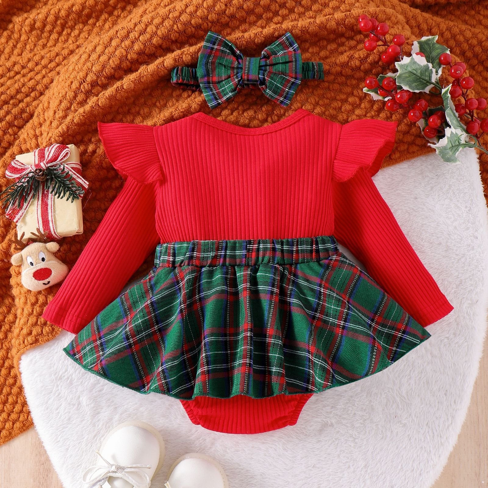 0-18M Christmas Gifts O-Neck Fly Sleeve 3D Cartoon Multi-color Baby Clothes New Year Xmas Christmas Kids Clothing Baby Rompers