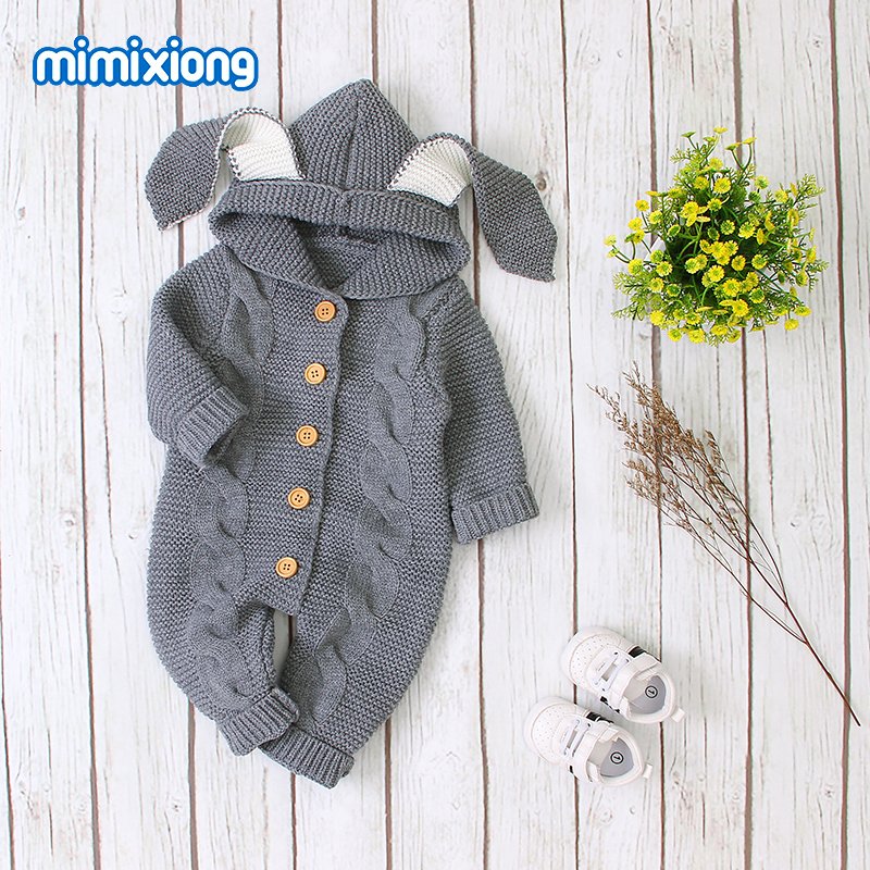 Mimixiong Hot Sale Cute Demon Horn Newborn Baby Knitted Clothes Unisex Cheap Wholesale Baby Romper