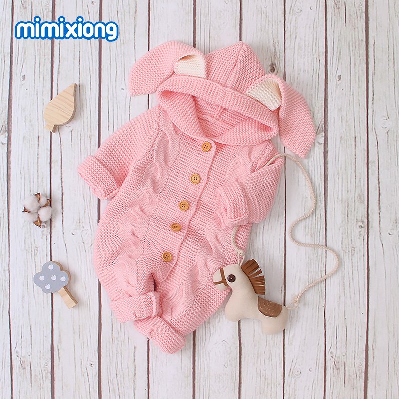 Mimixiong Hot Sale Cute Demon Horn Newborn Baby Knitted Clothes Unisex Cheap Wholesale Baby Romper