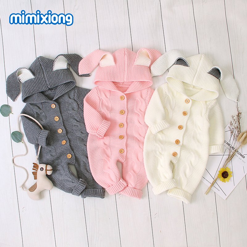 Mimixiong Hot Sale Cute Demon Horn Newborn Baby Knitted Clothes Unisex Cheap Wholesale Baby Romper