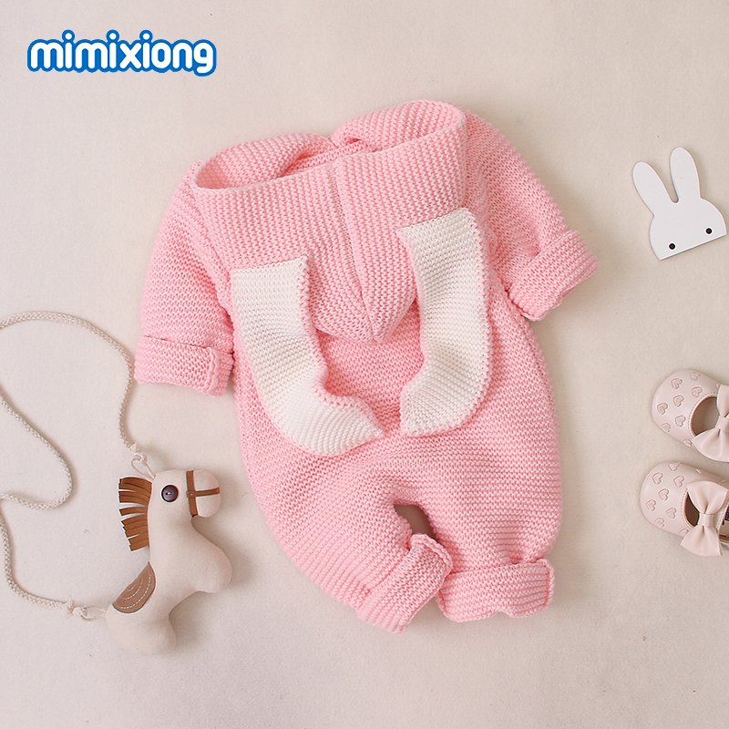 Mimixiong Hot Sale Cute Demon Horn Newborn Baby Knitted Clothes Unisex Cheap Wholesale Baby Romper