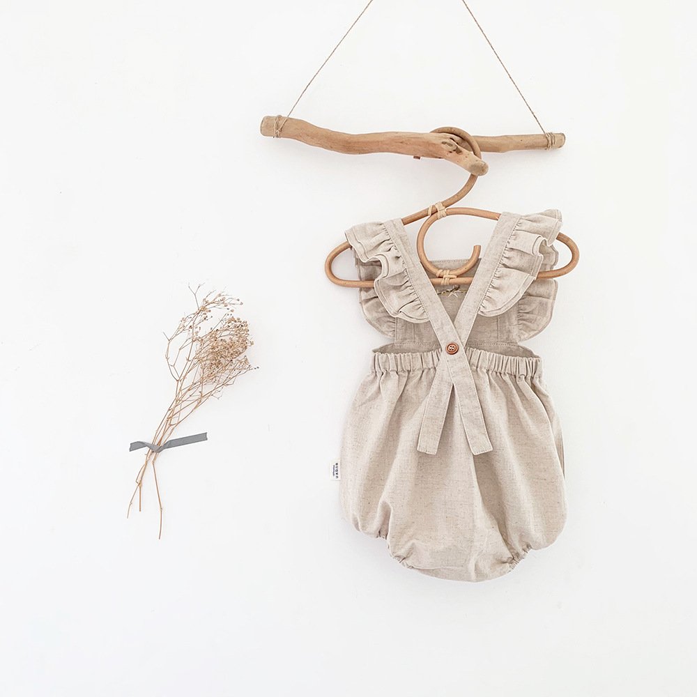 Baby Girls Rompers Summer Solid Color Cotton Linen Ruffles Fly Sleeveless Infant Kids Embroidery Clothing Jumpsuits 3-24M