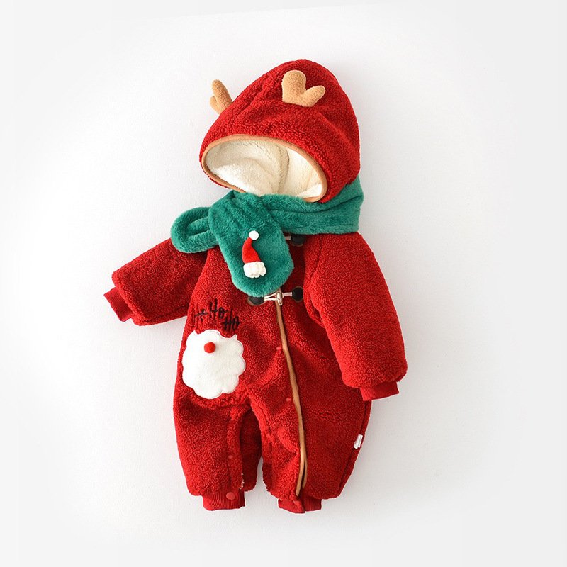 SeaMind Unisex Baby Romper Winter Autumn Christmas Infant Kids Jumpsuits Fabric Overalls with Cartoon Pattern for Boys