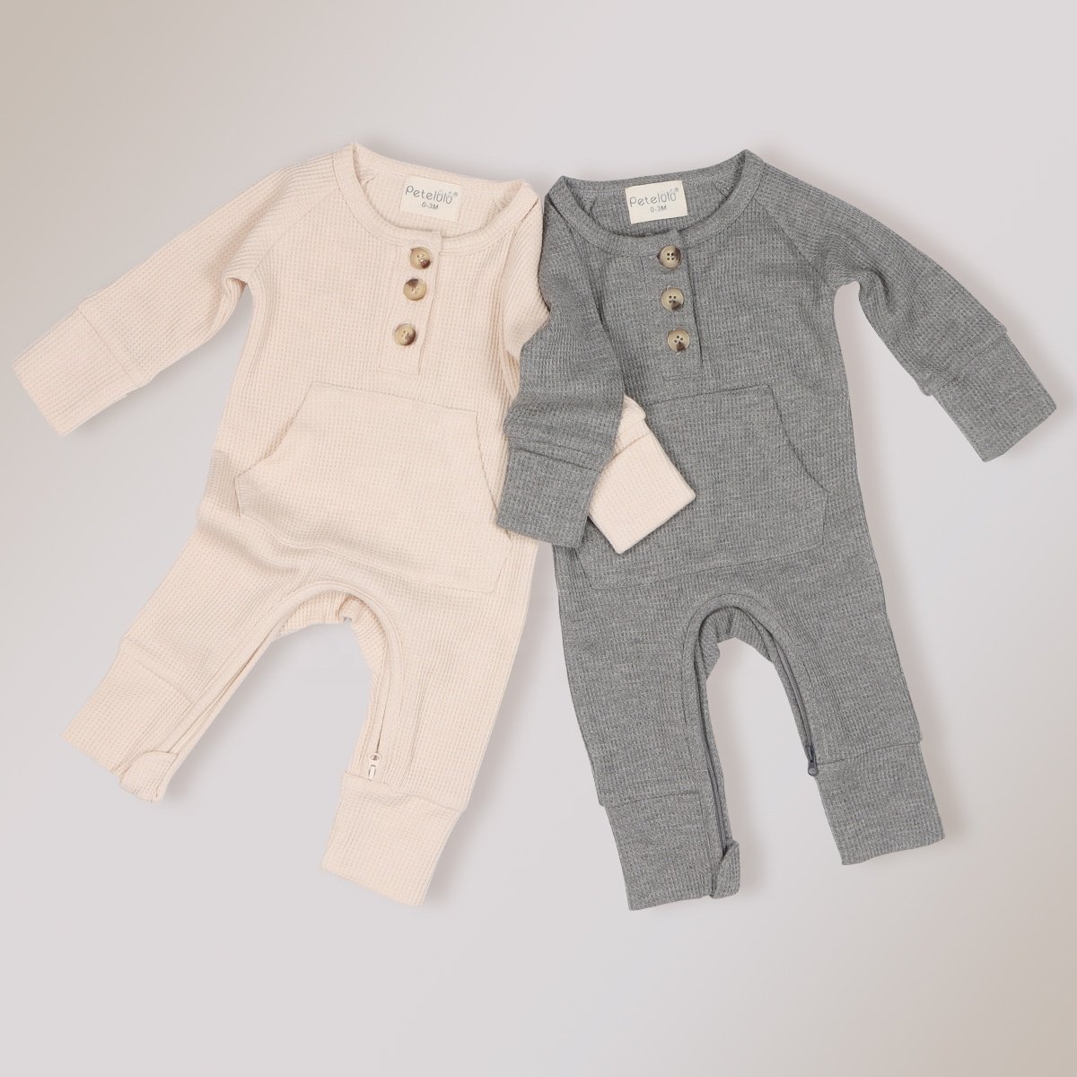 Petelulu Custom Comfortable Waffle Romper Baby Colorful Long Sleeves Zipper Cotton Baby Rompers Solid Color Wholesale