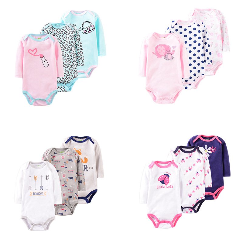 3pk long sleeve spring boutique knit 100% baby romper 3ps jumpsuit boy and girl baby romper baby bodysuit for infants