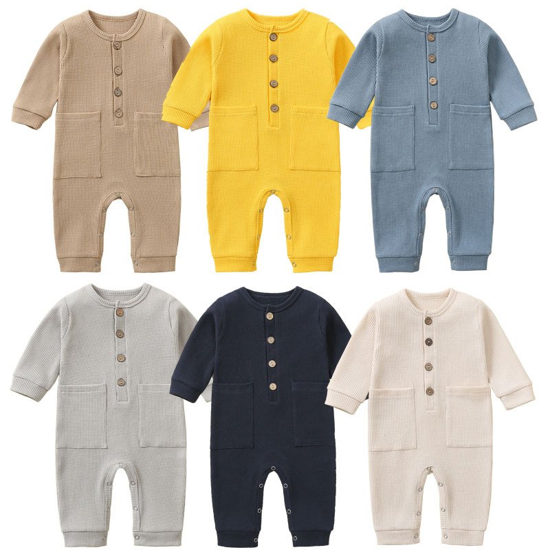 Winter Baby Clothes Custom Logo Plus Size Button Ribbed Coverall Baby Jumpsuit Toddlers Clothes Newborn Rompers
